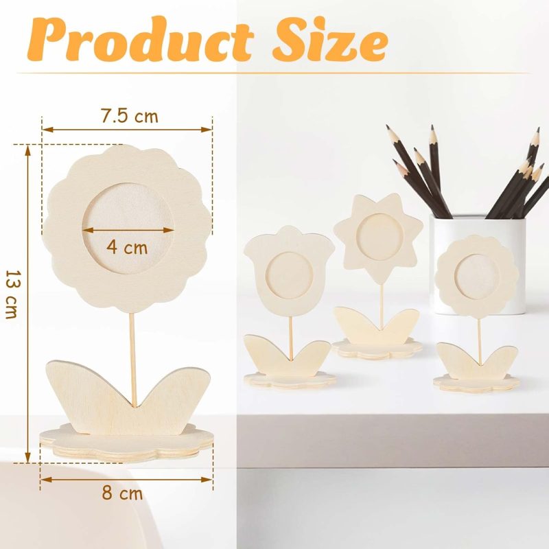 12 Pcs DIY Wood Flower Shape Picture Frames Unfinished Solid Wood Picture Frames Painting Crafts Wooden Photo Frame for Kids Birthday Gift Arts Activities Decorative DIY Projects - Image 2