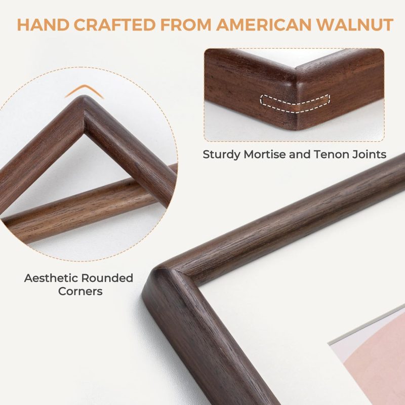 8 x 10 Picture Frame - Solid Walnut Frame Matted to 5x7 - Rounded Corner Walnut Photo Frame 8 by 10 with Tempered Glass - Natural Wood Picture Frame with Removable Ivory Mat