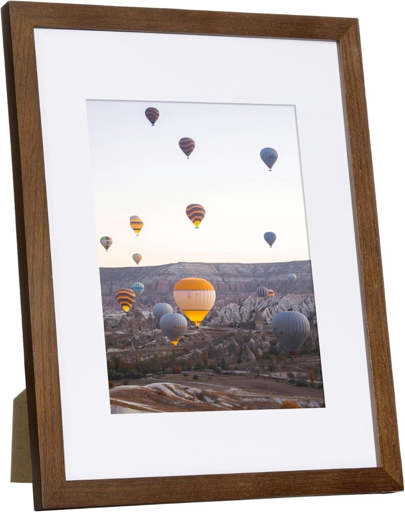 8.5x11 Wooden Picture Frame, USA-Sourced Natural Oak Solid Wood Photo Frame with Plexiglass for Display Pictures 6x8 with Mat or 8.5x11 without Mat, Walnut, 1 Pack