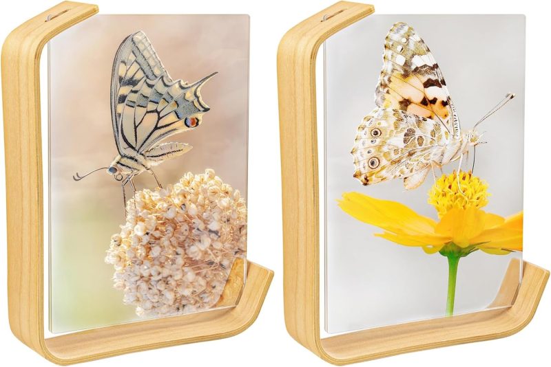 , 2 Pack Wood Picture Frame 5x7 Inch Acrylic Wooden Photo Floating Herbarium Display Frames for Wedding Party Home Decor