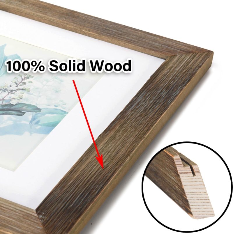100% Solid Wood Brown 11x14 Picture Frame 1 Pack Display Picture 8x10 with Mat, HD Glass Inside, Rustic Wooden Photo Frames for Wall Mounting - Image 2