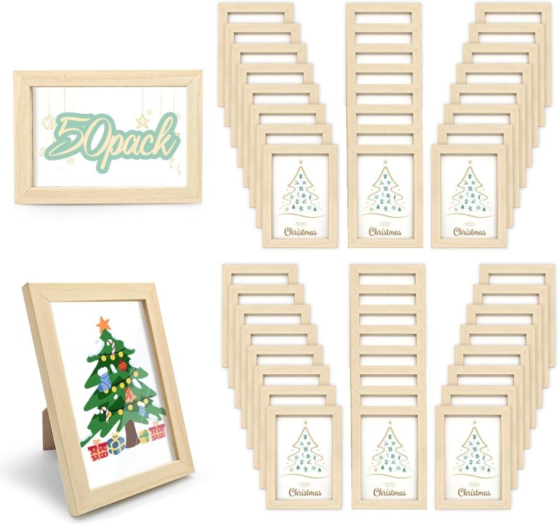 Set of 50 Picture Frame Bulk Photo Frames with Mat Wall Mounting Simple Photo Frames Multi Picture Frames for Wall or Tabletop, 4X6 Inch Natural