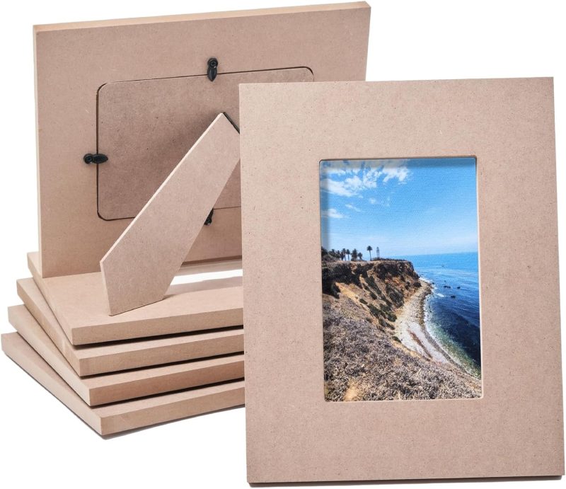 Unfinished Wooden Picture Frames, DIY Wood Frame for Desk Table Top, Home, Office, All Occasions Decoration, DIY Craft Projects, Holds 4 x 6 Photo (9.5x7.5x0.5 Inch) 6-Pack