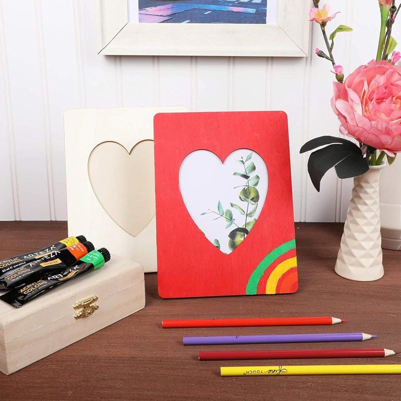 Heart Shaped Unfinished Wood Picture Frames for 4 x 6 Photos (5.9 x 7.9 In, 4 Pack)