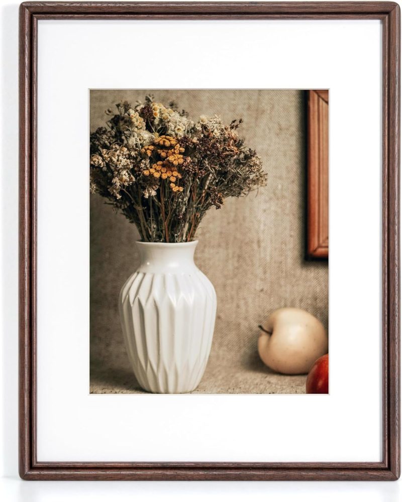 11X14 Picture Frame, Natural Solid Walnut Wood Picture Frame with High Tempered Glass, Handcrafted Rounded Corner 11 by 14 Wooden Frame Matted to 8x10 Photo for Horizontal or Vertical Wall Mounting