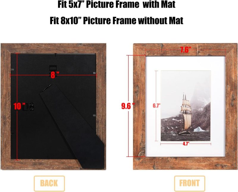 8x10 Picture Frame Rotten Brown, Wooden Frame with white mat, For Tabletop and Wall Mounting Display for Home, Office,Gallery,Holiday with Photos, Posters