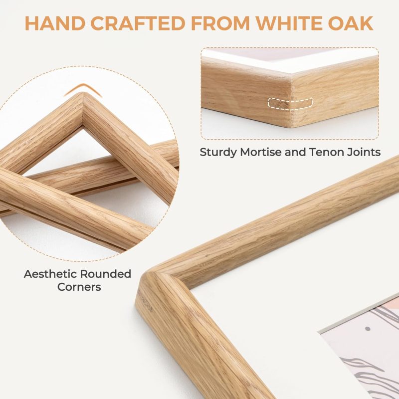 8x10 Picture Frame - Solid White Oak Wood 8 x 10 Matted to 5x7 - Rounded Corner Natural Photo Frame With Tempered Glass - Tabletop or Wall Mount Display