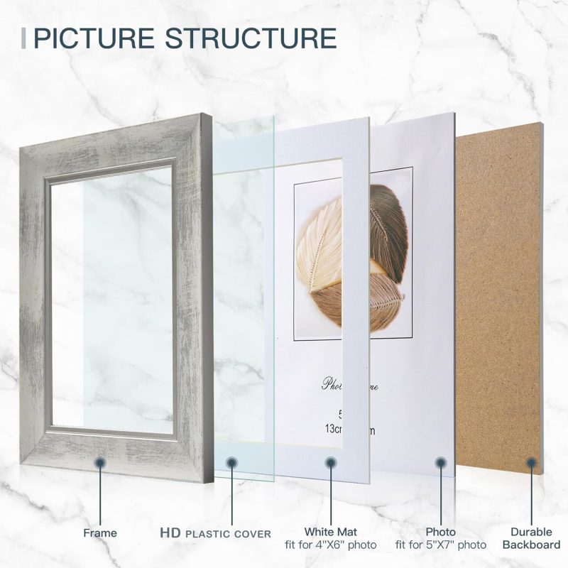 5x7 Picture Frames Set of 4 Rustic Retro Photo Frame with HD plastic cover for all Mount and Tabletop Display Family Friends Wedding Gift - Image 2