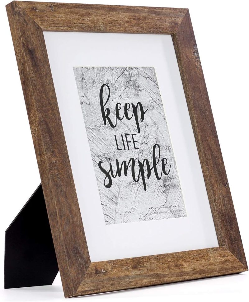 8x10 Picture Frame Rotten Brown, Wooden Frame with white mat, For Tabletop and Wall Mounting Display for Home, Office,Gallery,Holiday with Photos, Posters