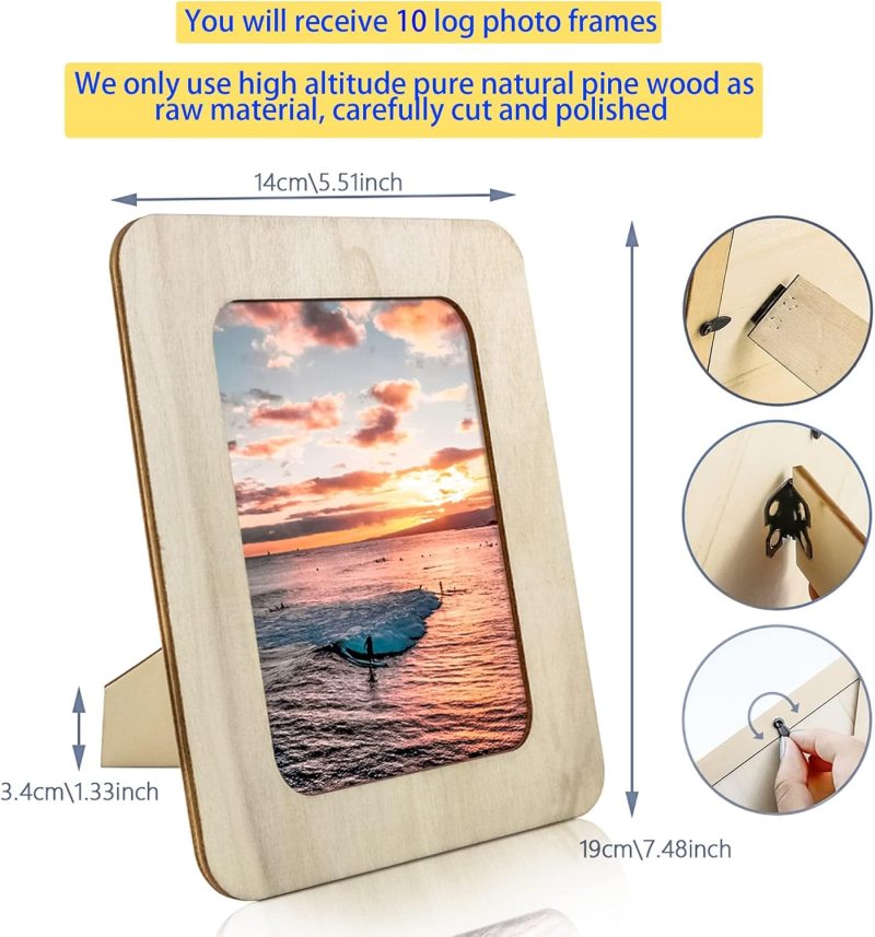 10 Pack Wooden Picture Frames for Crafts, DIY Wood Frame Fits 4x6 Photos, Unfinished Standing Wooden Frames for Painting, Crafting. Wedding Birthday Party Decorations Gifts - Image 2