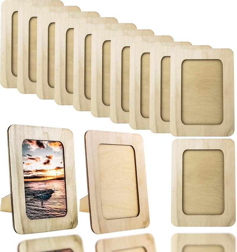 10 Pack Wooden Picture Frames for Crafts, DIY Wood Frame Fits 4x6 Photos, Unfinished Standing Wooden Frames for Painting, Crafting. Wedding Birthday Party Decorations Gifts