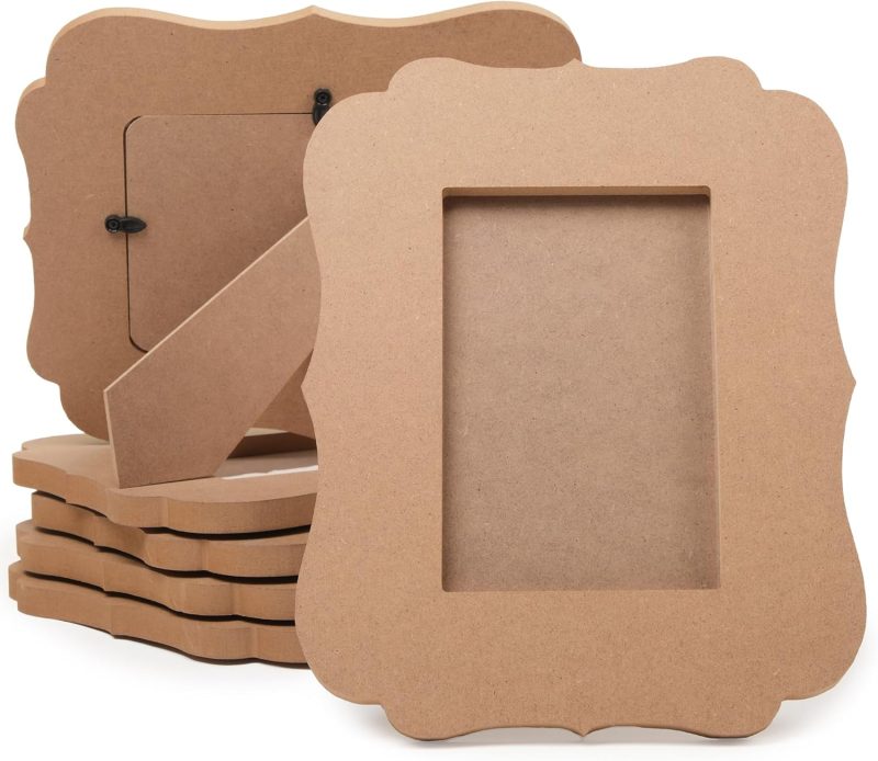 6-Pack Unfinished Wood Picture Frames, Holds 4x6 Inch Photos, Wooden Photo Frame for DIY Crafts, Classroom Art Projects, Desk, Home, Office Decor (7.5x9x6.4 In)
