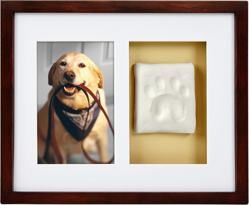 Dog Or Cat Paw Prints Pet Wall Frame With Clay Imprint Kit, Pet Sentiment Keepsake Frame, Pet Memorial Picture Frame, Espresso 4 x 6"