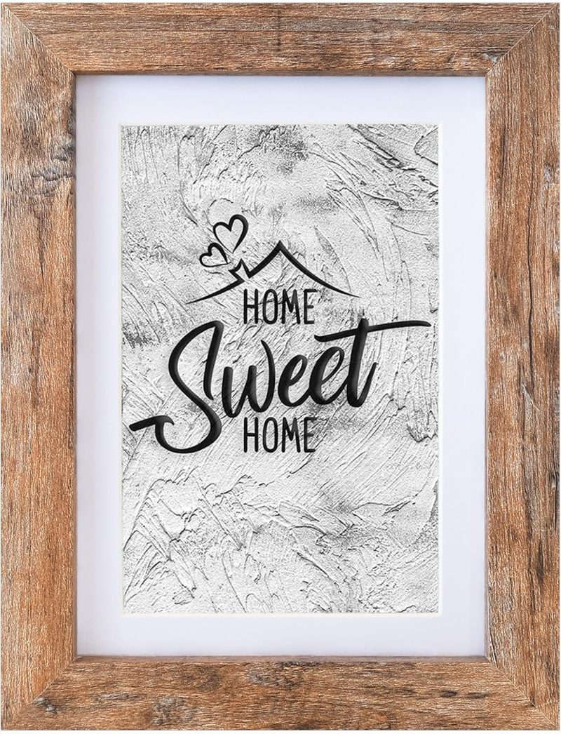 5x7 Picture Frame - Can Display Photo 4x6 with Mat, Wood Frame with Shatterproof Plexiglass, Horizontal and Vertical Display for Wall and Tabletop, Rustic Brown