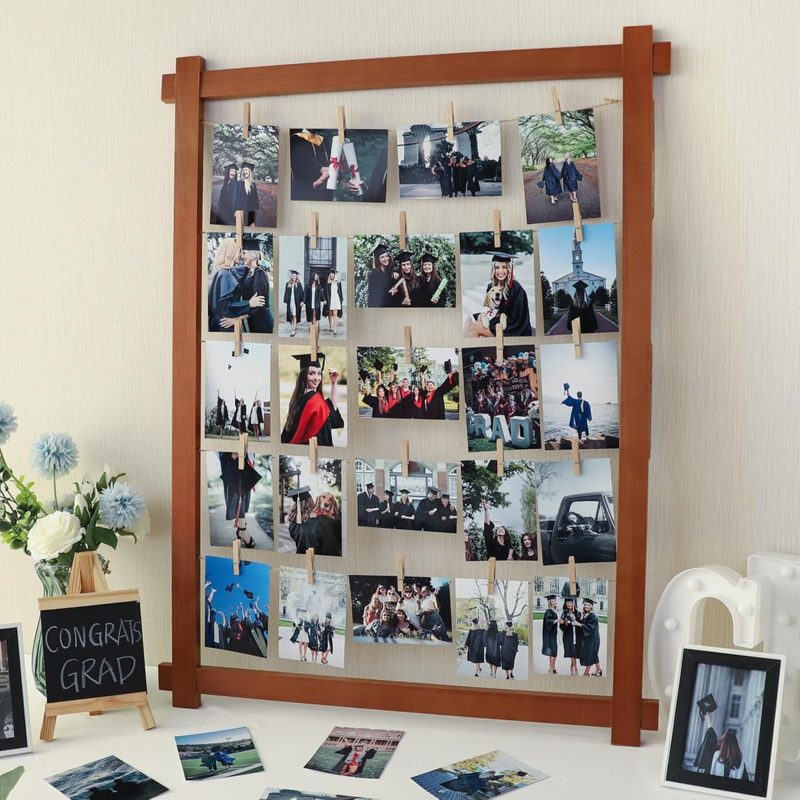 Graduation Decorations Class of 2025 - Wooden Picture Frame Collage Decor with Clips - Graduation Centerpieces Table Wall Decoration Party Supplies for Kindergarten Preschool High School College