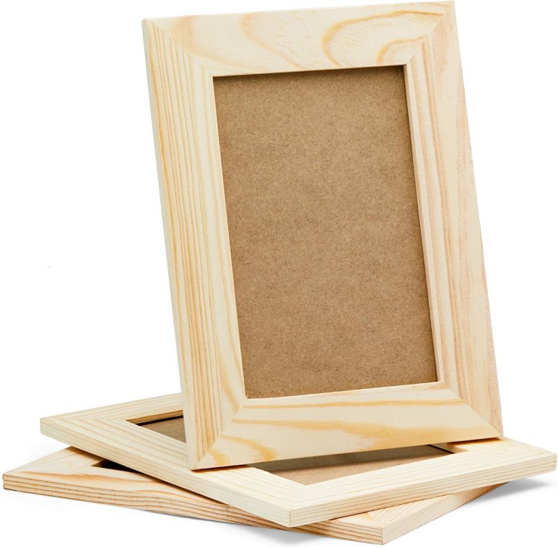 DIY Picture Frames, 4x6 Craft Frames Set, Unfinished Solid Pine Wood DIY Photo Frames, For Arts and Crafts DIY Painting Projects, Set of 3 (6x8 Frame Size Holds 6x4 Pictures) For Adults and Kids Craft