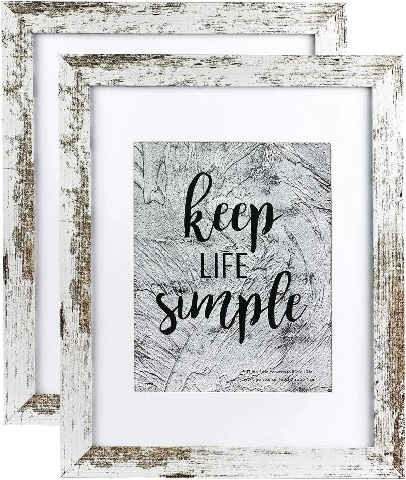 11x14 Picture Frame Rotten White 2 Pcs in 1 set 11x14 Frame can Display 8x10 Picture with Mat or 11x14 Without Mat on the Wall