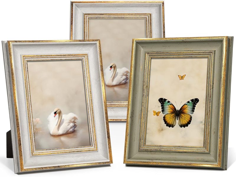 5x7 Vintage Picture Frames Set of 3, Antique Retro Photo Frame Gold Picture Frame Tabletop Wall Hanging Home Gallery Decor Wedding Birthday Gift for Grandma Mom