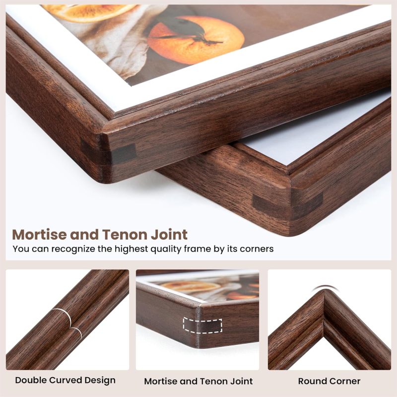 11X14 Picture Frame, Natural Solid Walnut Wood Picture Frame with High Tempered Glass, Handcrafted Rounded Corner 11 by 14 Wooden Frame Matted to 8x10 Photo for Horizontal or Vertical Wall Mounting - Image 2