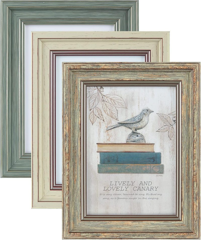3 Pack 5x7 Inch Picture Frames Farmhouse Rustic Vintage Distressed Wood Grain Photo Frame with HD plastic cover for Table Top Display and Wall Hanging