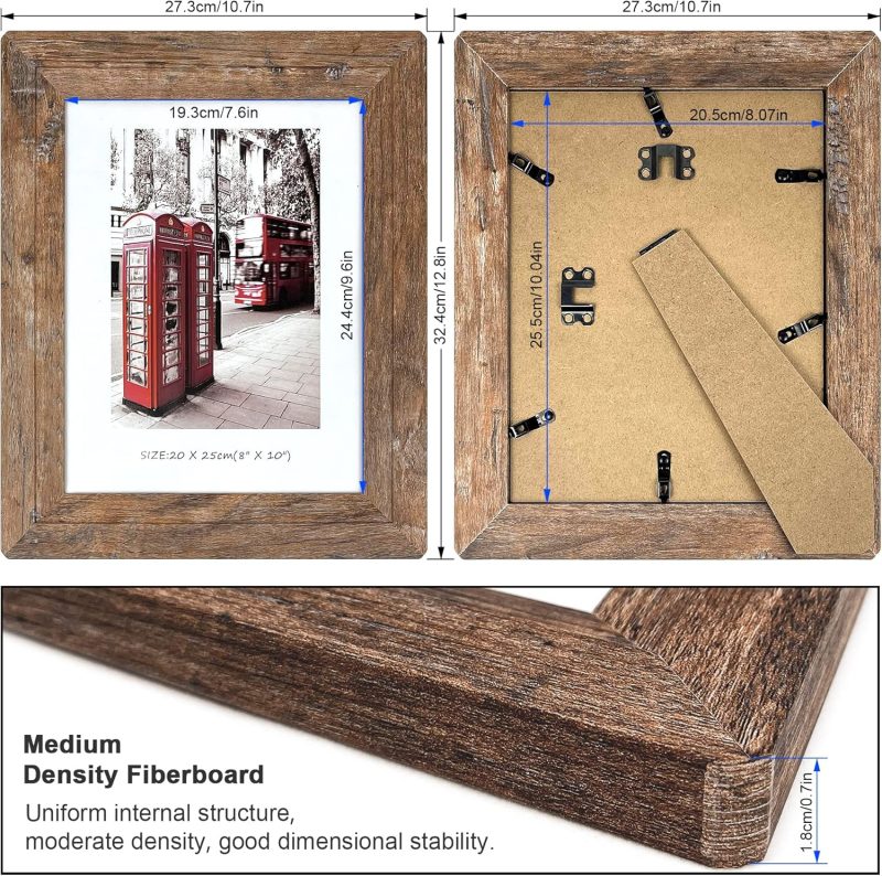 8x10 Picture Frames Set, Set of 4 Wooden Picture Frames Real Tempered Glass and Composite Wooden Rustic Rounded Corners Photo Display for Tabletop Wall Mount (Brown) - Image 2